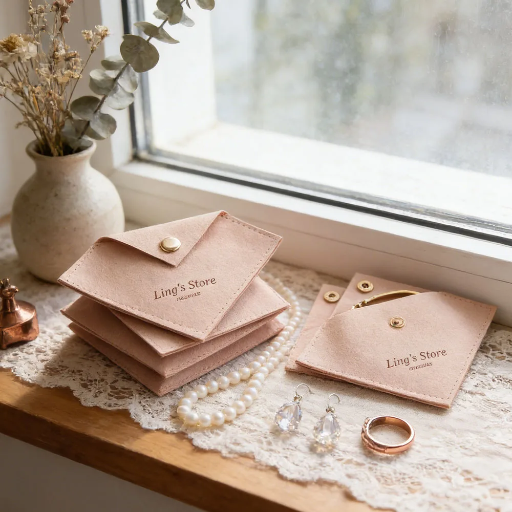 

100Pcs Custom Logo Jewelry Microfiber Snap Bag 8x8cm 10x10cm Gift Packaging Pouches Wedding Favors Organizer Personalized Pocket