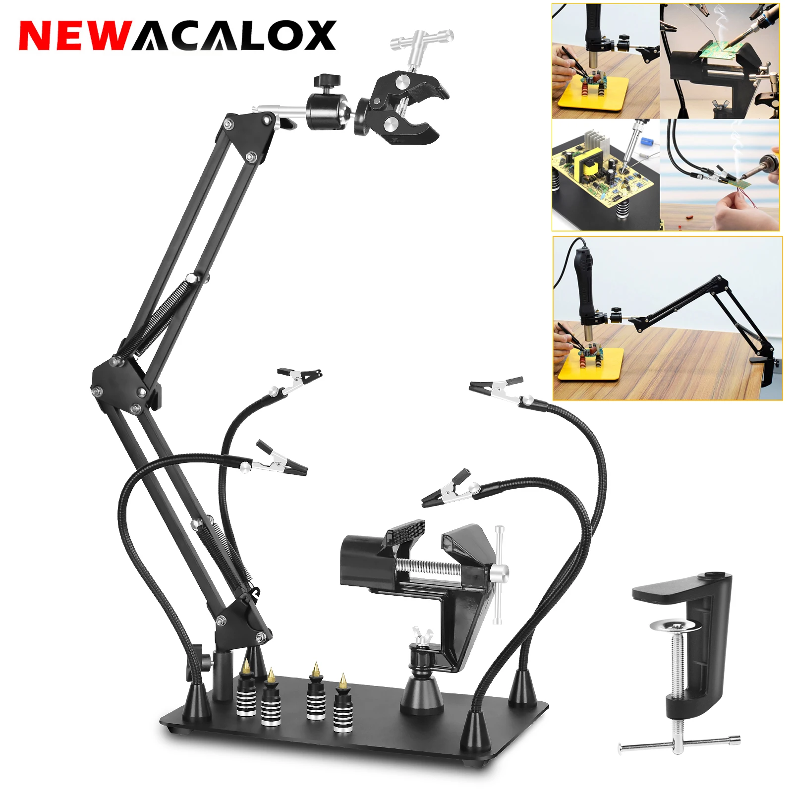 NEWACALOX Magnetic Soldering Helping Hands Third Hand Heavy Duty Base Welding Work Station Hot Air Gun Holder for Solder Repair