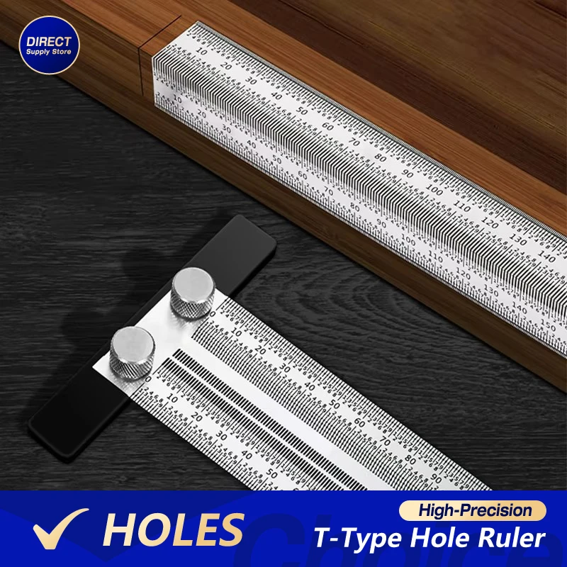 Stainless Steel High-Precision Scale Ruler T-Type Hole Ruler Woodworking Scribing Mark Line Gauge Carpenter Measuring Tool