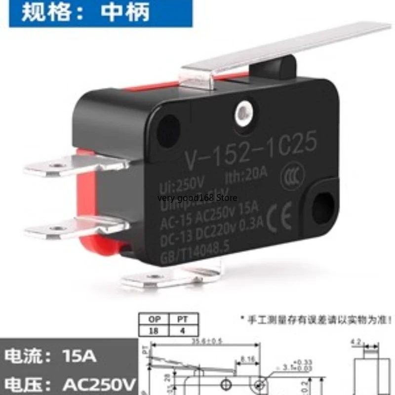 5 buah sakelar batas Stroke saklar mikro V-151-1C25 V-152-1C25 V-153-1C25 V-154-1C25 V-155-1C25 rol V-156-1C25 sakelar gagang panjang