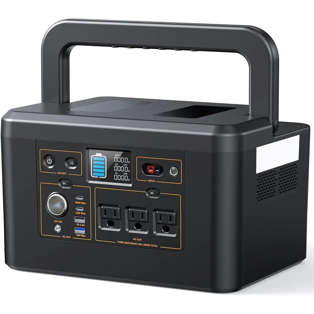 

650W Portable Power Station - 1200W Surge, 576Wh LiFePO4 Battery, 3.5H Fast Charge, Ideal for Outdoor & Emergency Use, CPAP Read