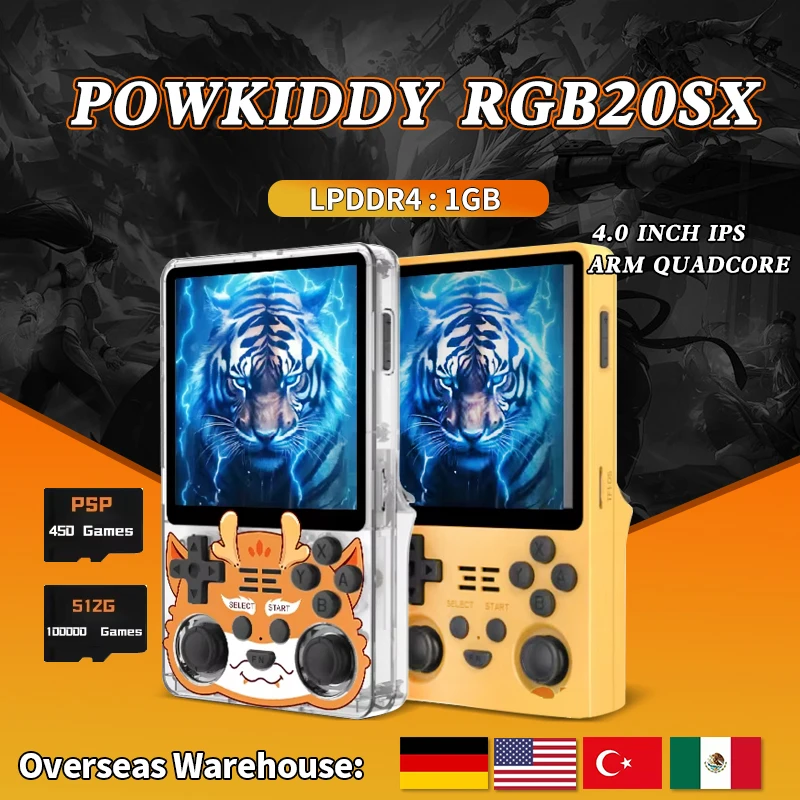 

POWKIDDY RGB20SX Retro Handheld Game Console 4.0 Inch Screen 512GPSP Game Console Linux System Portable Video Player Kids Gifts