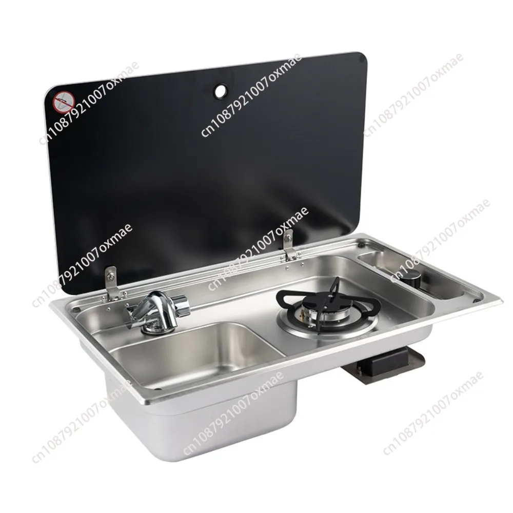 RV Stainless Steel Stove Sink And Induction Cooker Combination Unit With Tempered Glass Lid For Caravan Motorhome Yacht