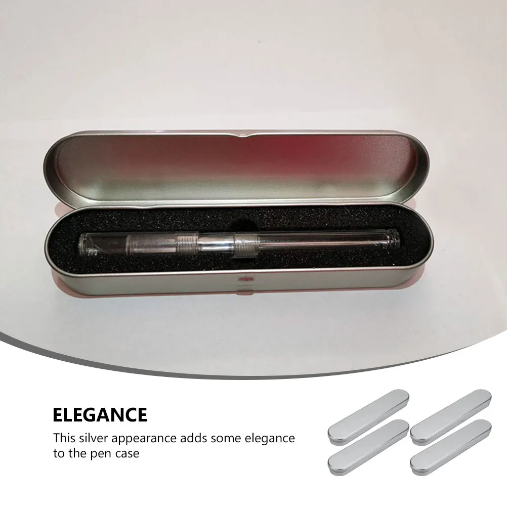 

4Pcs Tinplate Stationery Box Durable Silver Smooth Design Student Pen Case Multi functional Pencil Storage Box