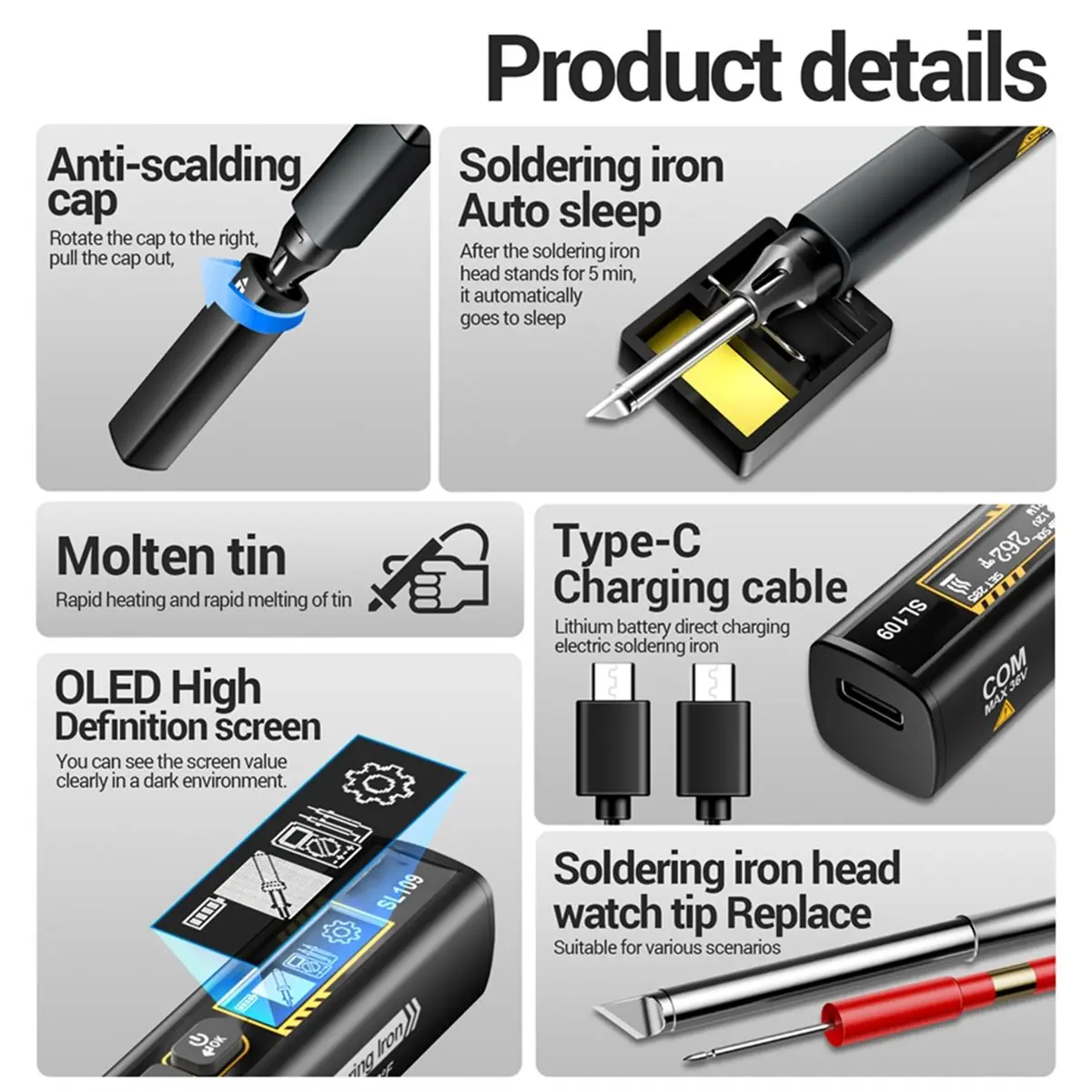LNHF SL109 Soldering Iron Electric Multimeter 75W Adjustable Temperature Voltage Rechargeable 100℃-450℃ Repair Welding Tool