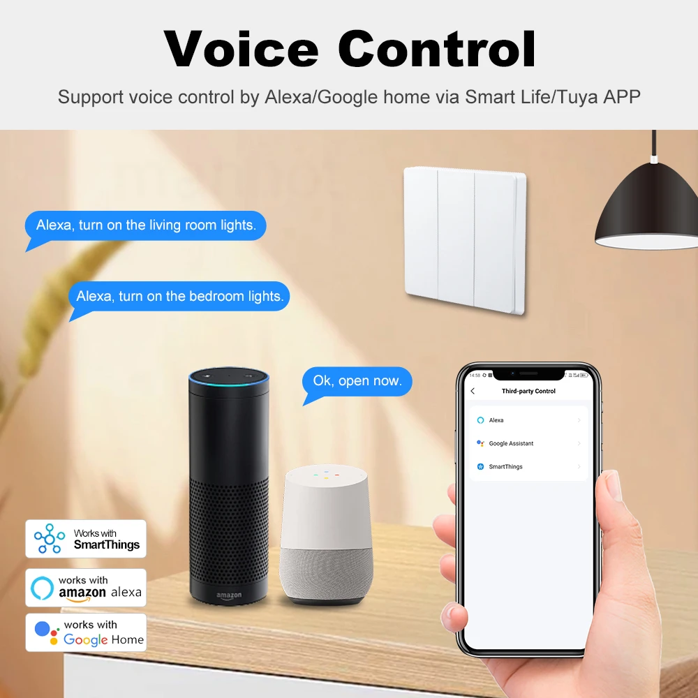 Manhot Tuya Smart EU Zigbee Button Switch No Capacitor Required 1/2/3/4 Gang Wall Light Switch For Alexa Google Home SmartThings