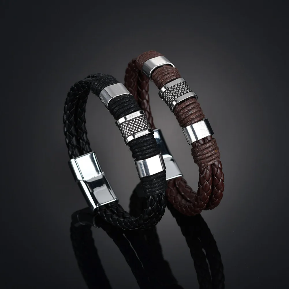 Men Women Alloy Leather Braided Clasp Bracelet Bangle Jewelry Gifts Bracelets Bangle Leather Braided Alloy  Clasp  Fashion