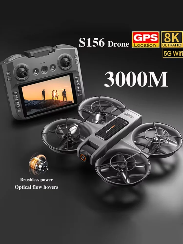 Drone S156 GPS 8K Professionnel HD 360 ° Drone à double caméra, écran, télécommande, moteurs sans balais, évitement d'obstacles