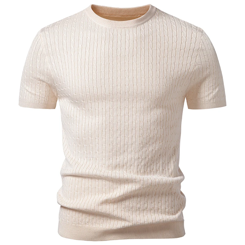 

Summer Men's Short Sleeve O-Neck Knit Pullovers Fashion Slim Fit Kintted Sweaters Men Solid Color Breathabler Casaul Tees Tops