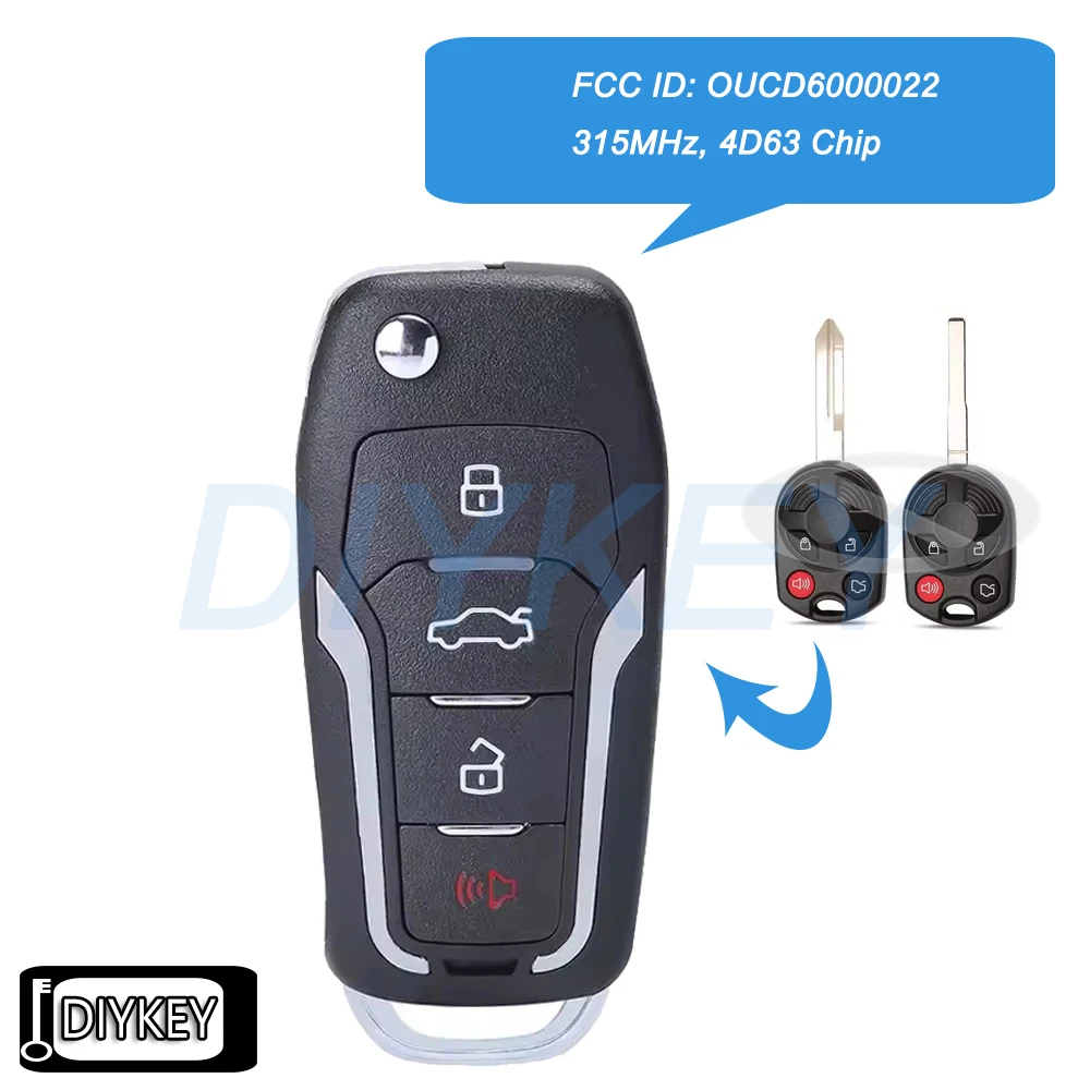 

Модернизированный откидной дистанционный автомобильный брелок с чипом 315 МГц 4D63 для Ford Flex Focus Fusion Edge Escape Mustang C-Max F-350 FCC ID: OUCD6000022