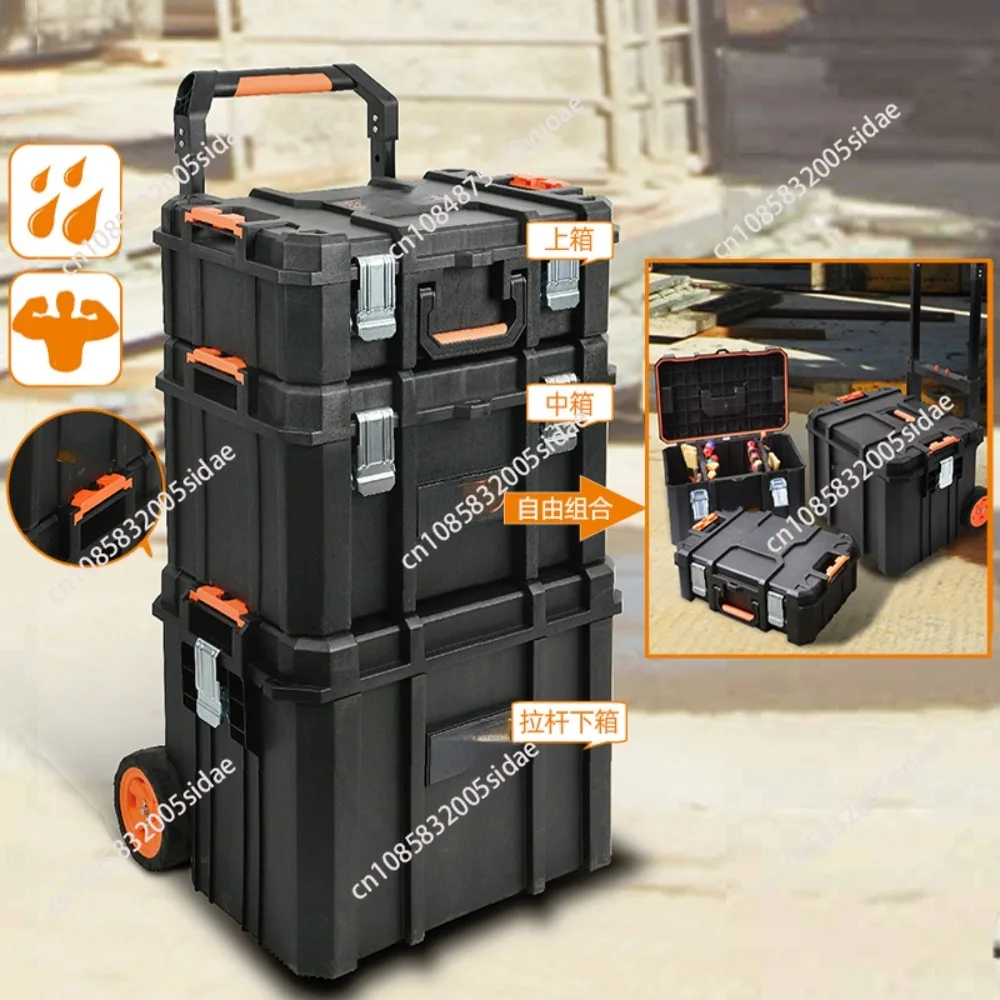 Stack System, Mobile Toolbox for Storage and Organization, 3 Piece Resin Plastic Modular Toolbox System