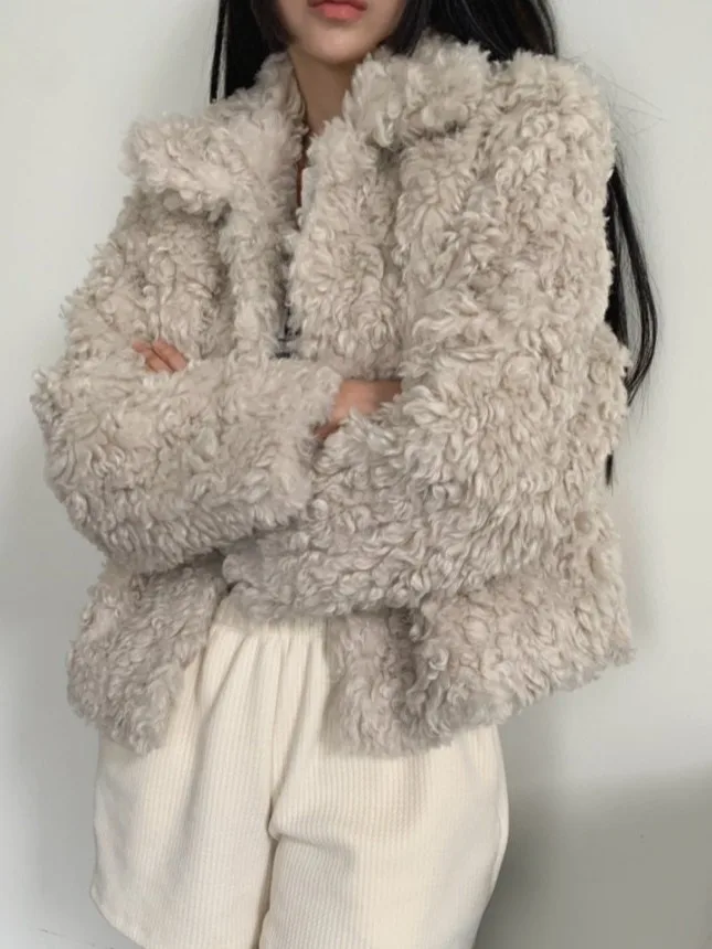 معطف شتوي دافئ من الفرو الصناعي للنساء أنيق جديد أنيق متعدد الاستخدامات ذو ملمس راقي ملابس خارجية عصرية من ألياف البوليستر