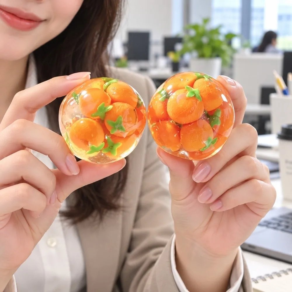 Orange Fruit Series Orange Coconut Oil Handmade Ball Sensory Fidget Round Fidget Squishy Glitter Crunch Sound TPR Fidget