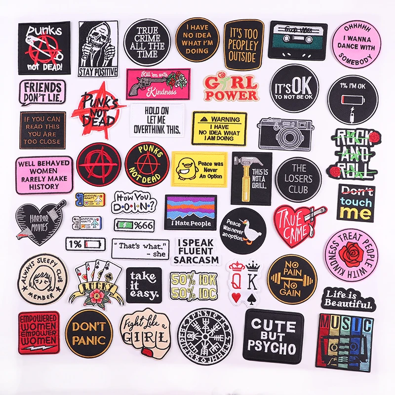 Patch de broderie de lettres de personnalité pour vêtements, patchs de dessin animé, patchs de lettre punk, couture de sac à dos, veste, bricolage