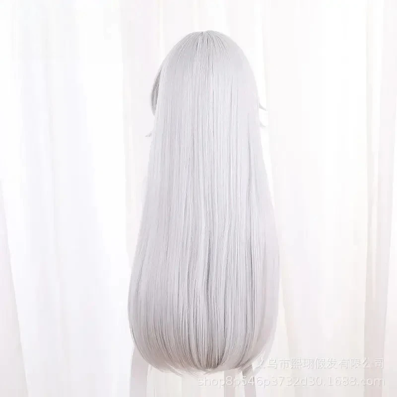 Honkai Star Rail クララ コスプレウィッグ - 耐熱性のあるシルクのようなロングシルバーホワイトストレートヘア、彼女のメカニカルガールルックコスプレ用