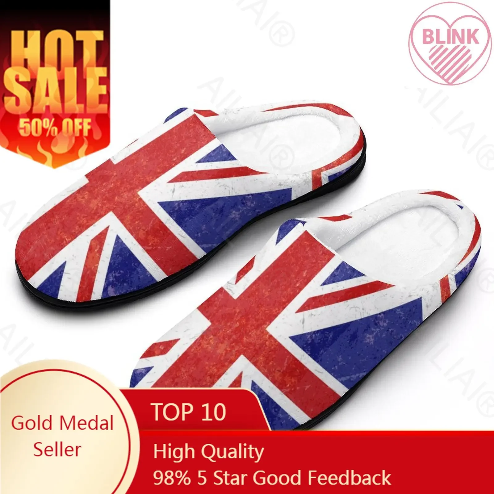 

UK England Union Jack British Great Britain Flag 2 Sandals Plush Casual Keep Warm Shoes Thermal Mens Womens Slipper MustCott