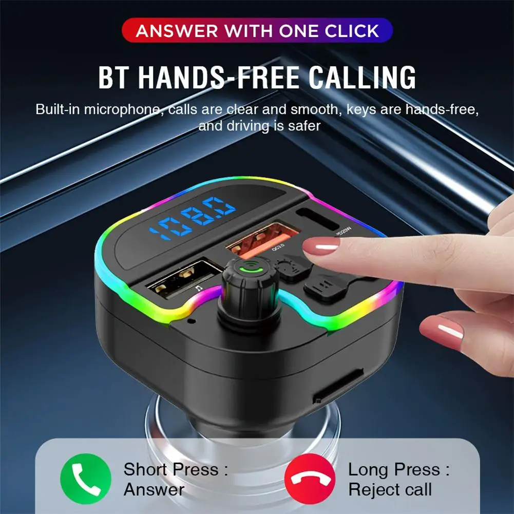 

Bluetooth 5.0 Car FM Transmitter PD30W QC3.0 Type-C USB Handsfree Dual Wireless Player Ambient Type-C MP3 Charger Light 3.1 Z0K6