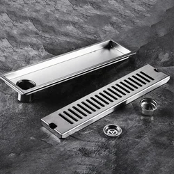 Stainless Steel Floor Drain Mid/Side Shower Drain 20-100cm Linear Bathroom Drainage Silver Deodorant Bathroom Shower Drainage