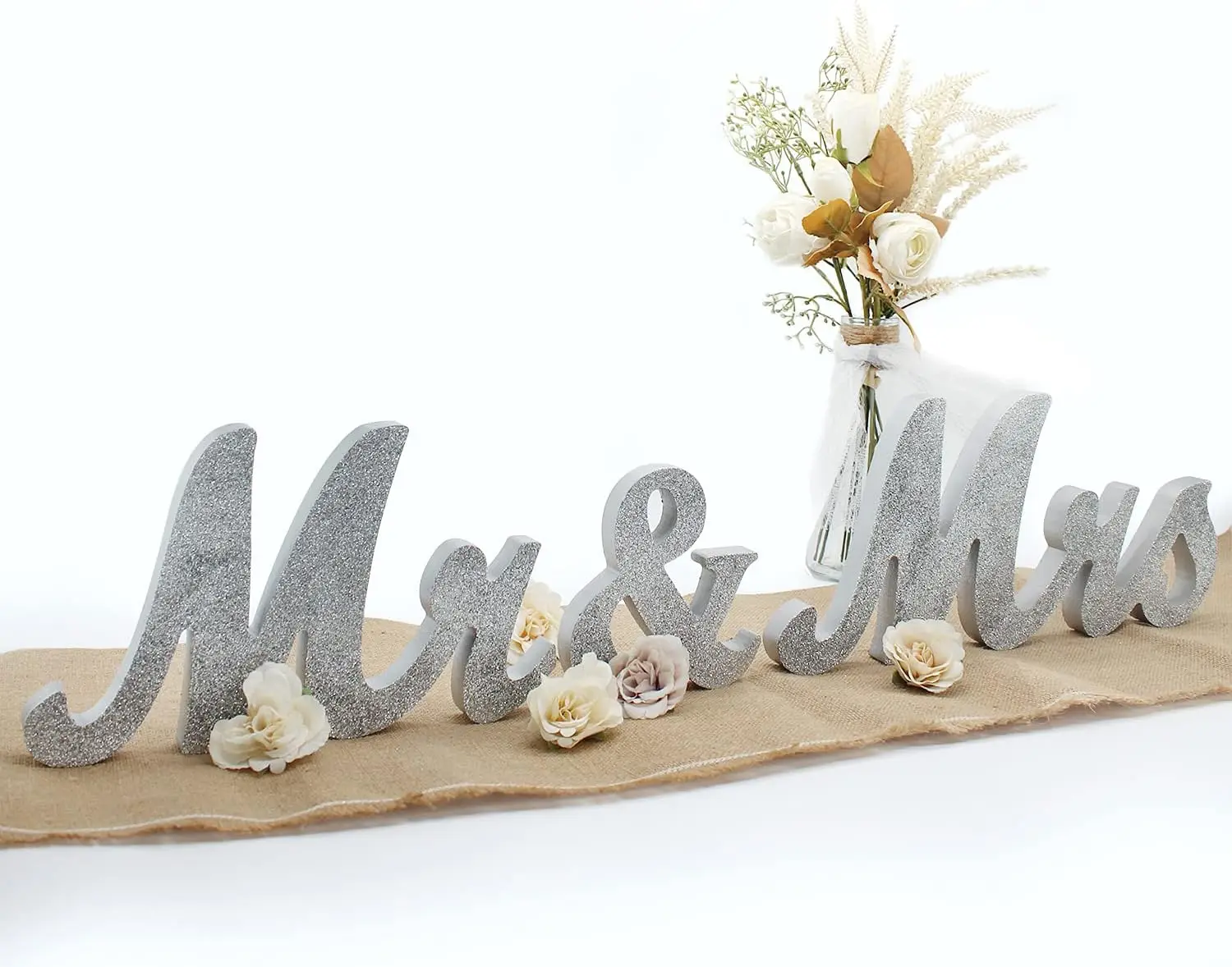Mr & Mrs Schild & Just Married Banner, Mr & Mrs Schilder für Hochzeitstisch, Große Holzbuchstaben für Sweetheart-Tisch, Foto-Requisiten
