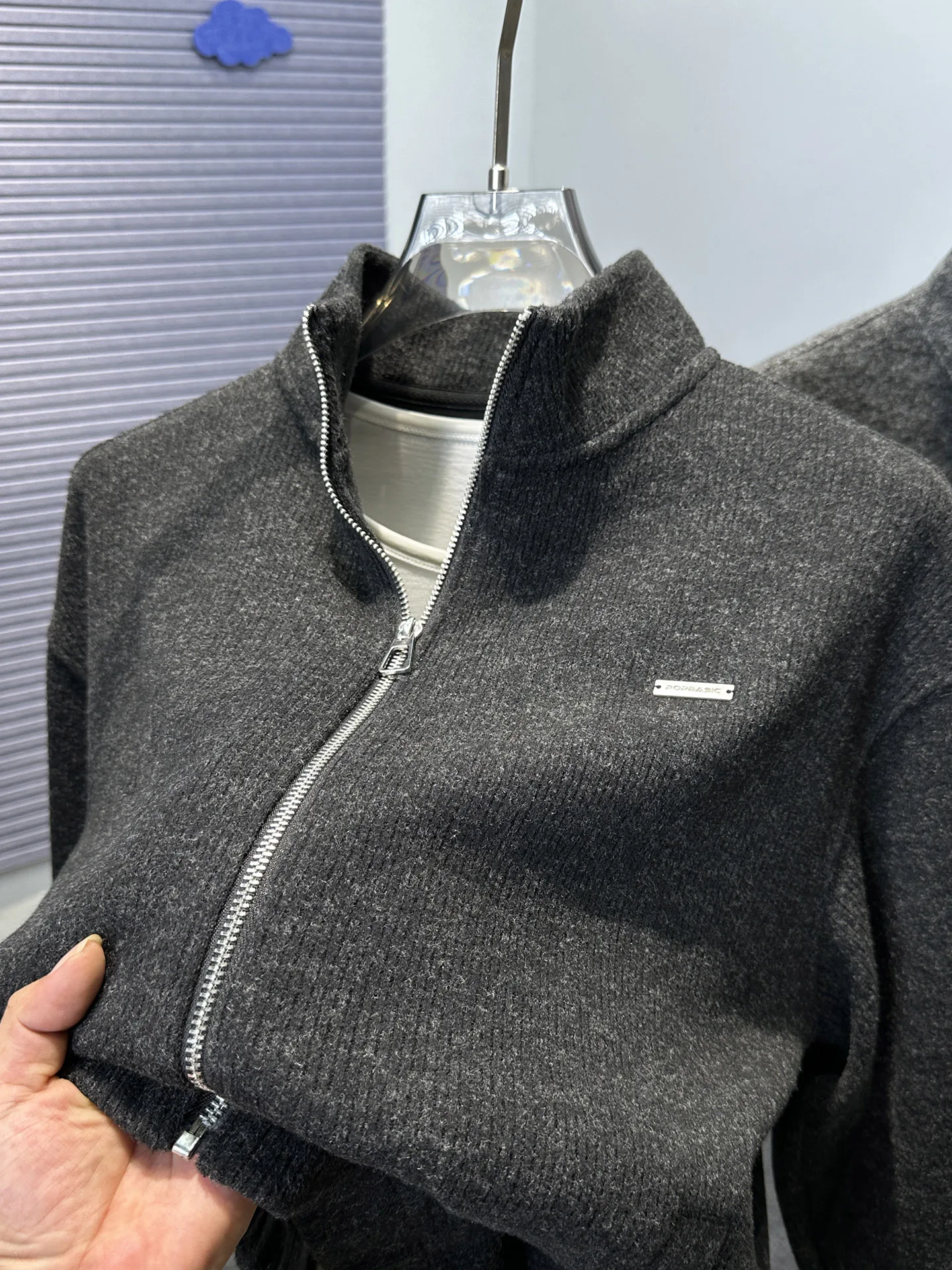 

Мужской повседневный вязаный кардиган свободного кроя с воротником на молнии, осенне-зимняя однотонная верхняя одежда для отдыха