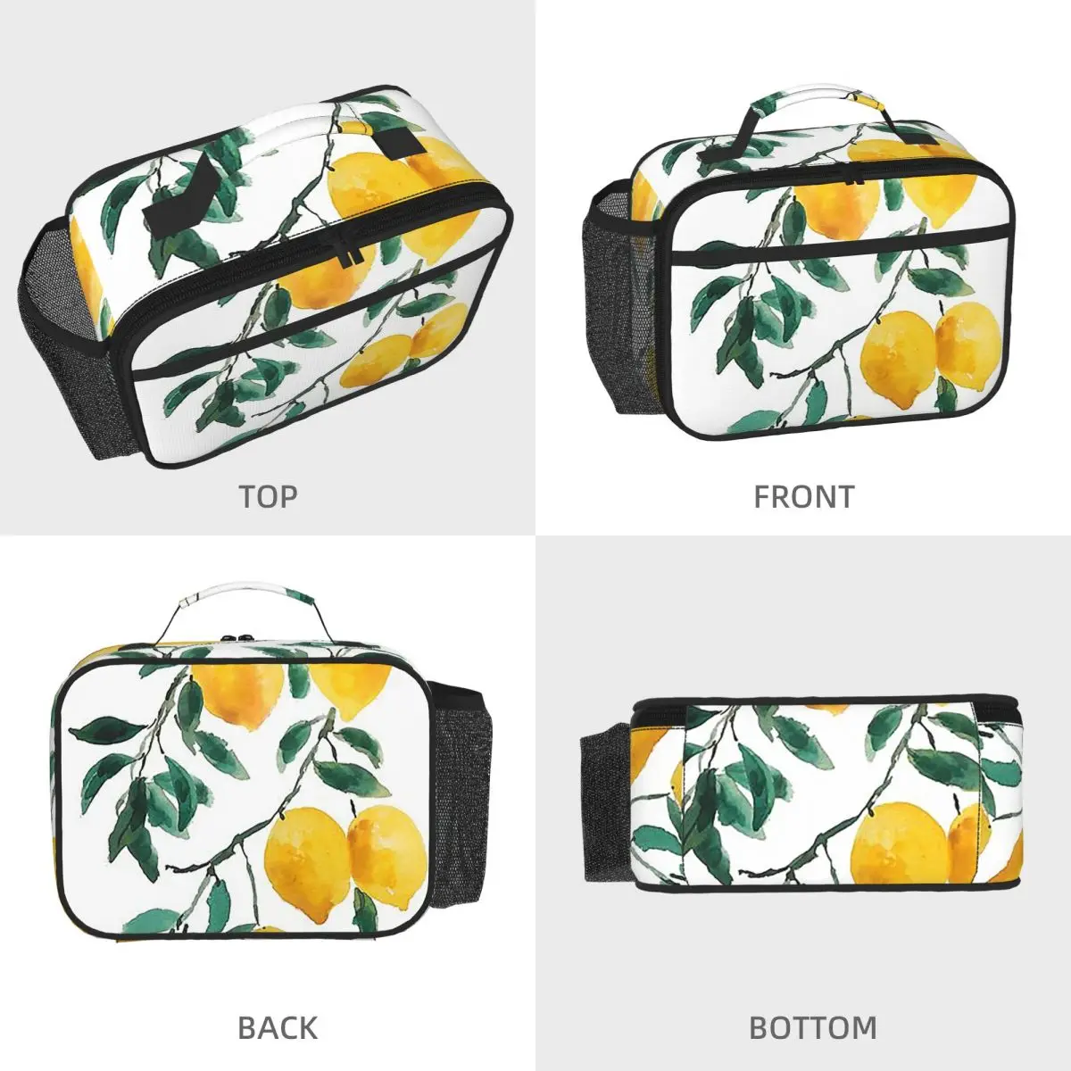 Hand Painted Yellow Lemon Watercol Insulated Lunch Bag for Women Children Portable Food Boxes Thermal Lunch Box Tote
