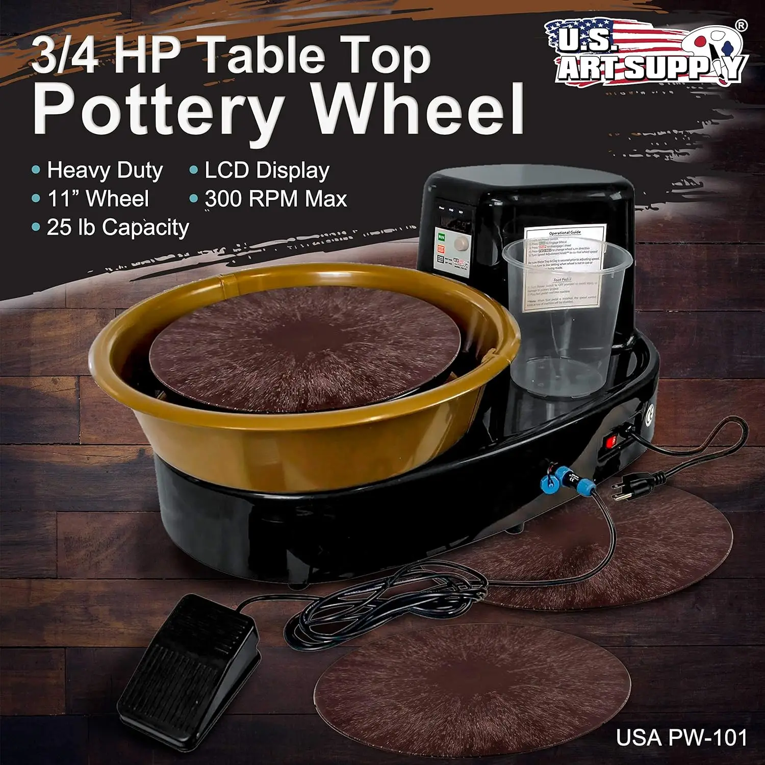 U.S. Art Supply 3/4-HP Table Top Pottery Wheel with LCD Wheel Speed Display - Includes Foot Pedal and 11