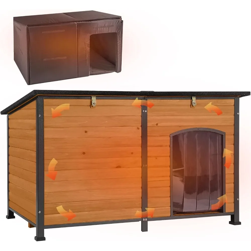 

Dog House Outdoor 59" Extra Large Insulated Dog Kennel with Movable Insulation Liner,All-Around Iron Frame