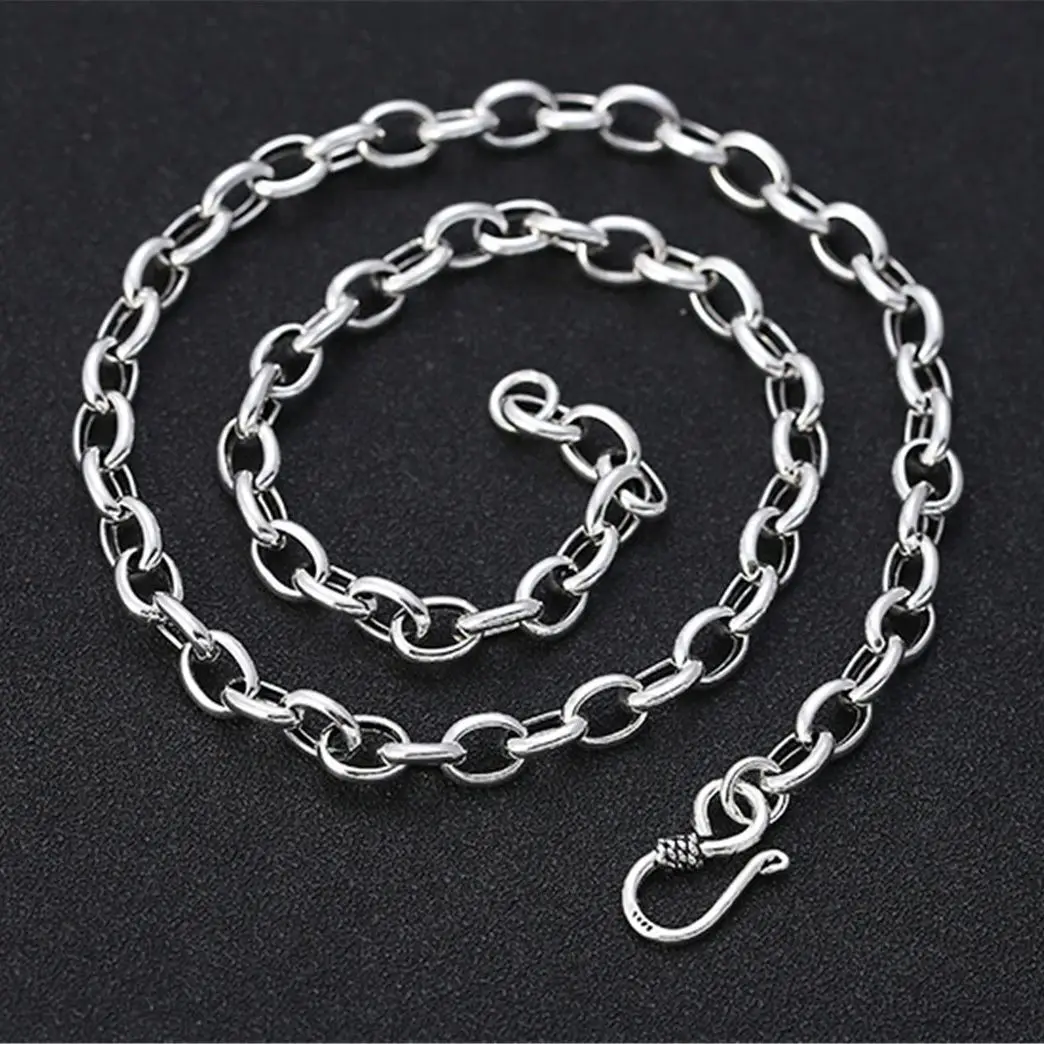 Sterling Silver Oval Rolo Chain w/ Hook Clasp 925 Silver Belcher Chain Necklace 4mm 5mm 6mm