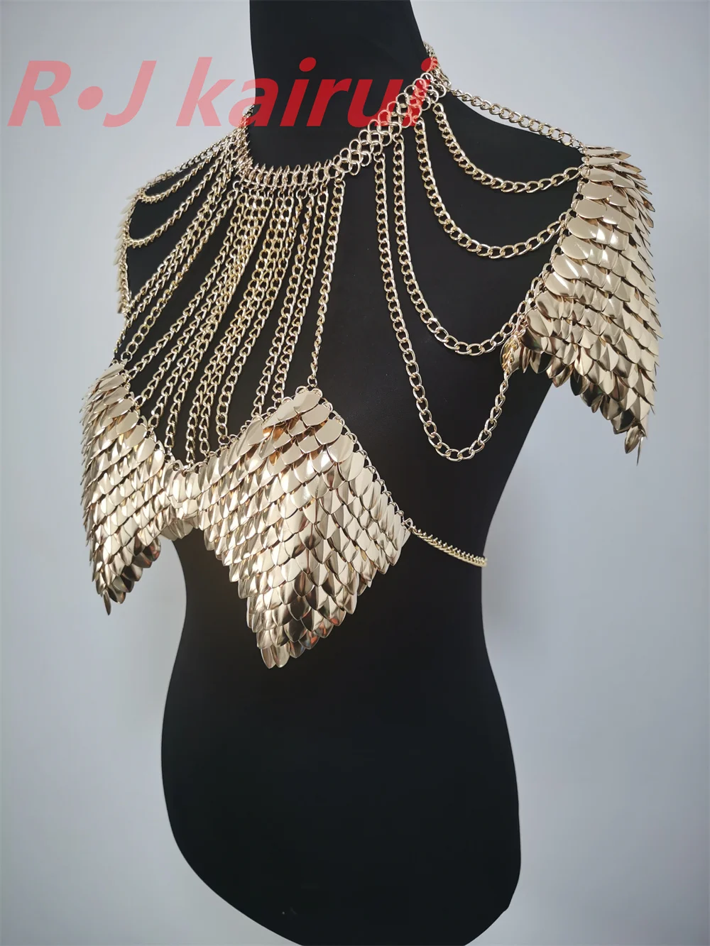 New Fashion RJFS23 Mermaid Fish Scales Shoulder Bra Chains Layers Chainmail Dragon Scale Shoulder Bra Jewelry 2 Colors