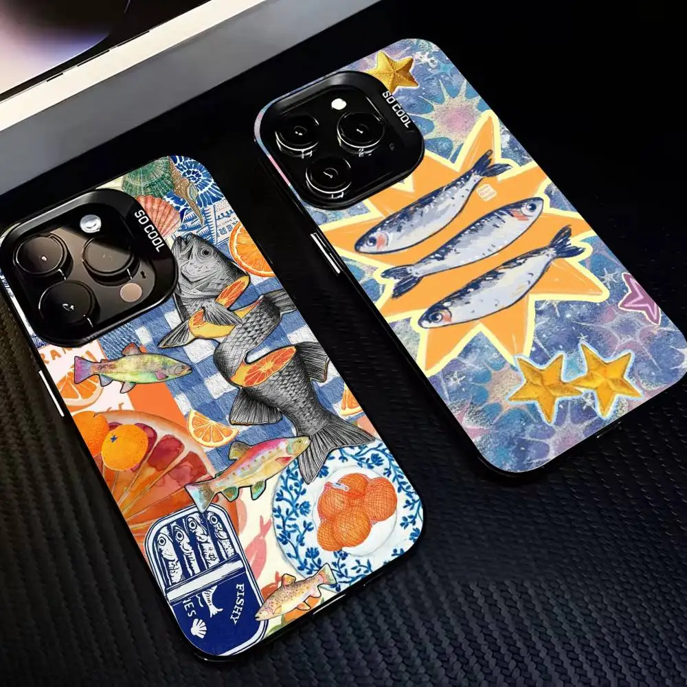 

Funny Print Sardines Phone Case For iPhone17,16,15,14,13,12,Pro Max Black Colorful Phone case