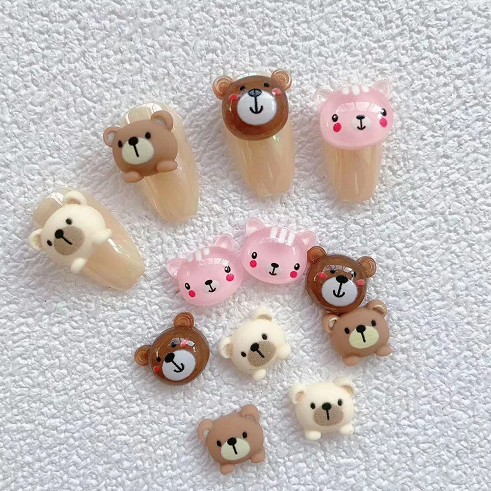 10 ชิ้น/เซ็ตการ์ตูนญี่ปุ่นหมีเล็บ Charms 3D เรซิ่นน่ารัก Sleep Dog สัตว์ตกแต่งเล็บ DIY Kawaii เล็บอุปกรณ์เสริม