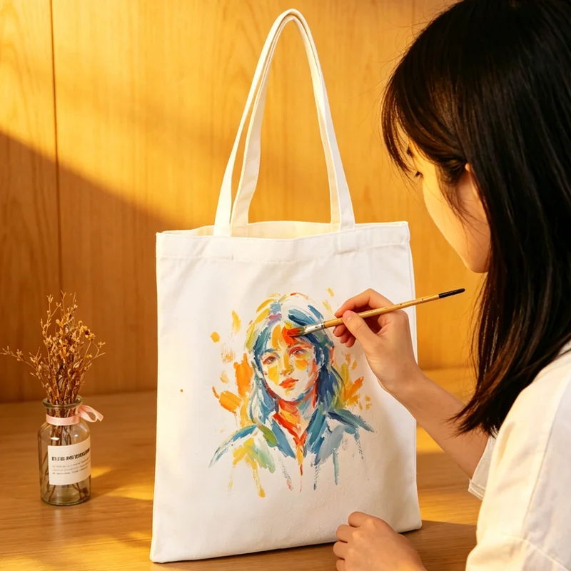 

1/3/5Pcs Women's Canvas Shoulder Bag DIY Painting Simple Solid Color Handheld Tote Shopping&Travel Large Capacity Handbag