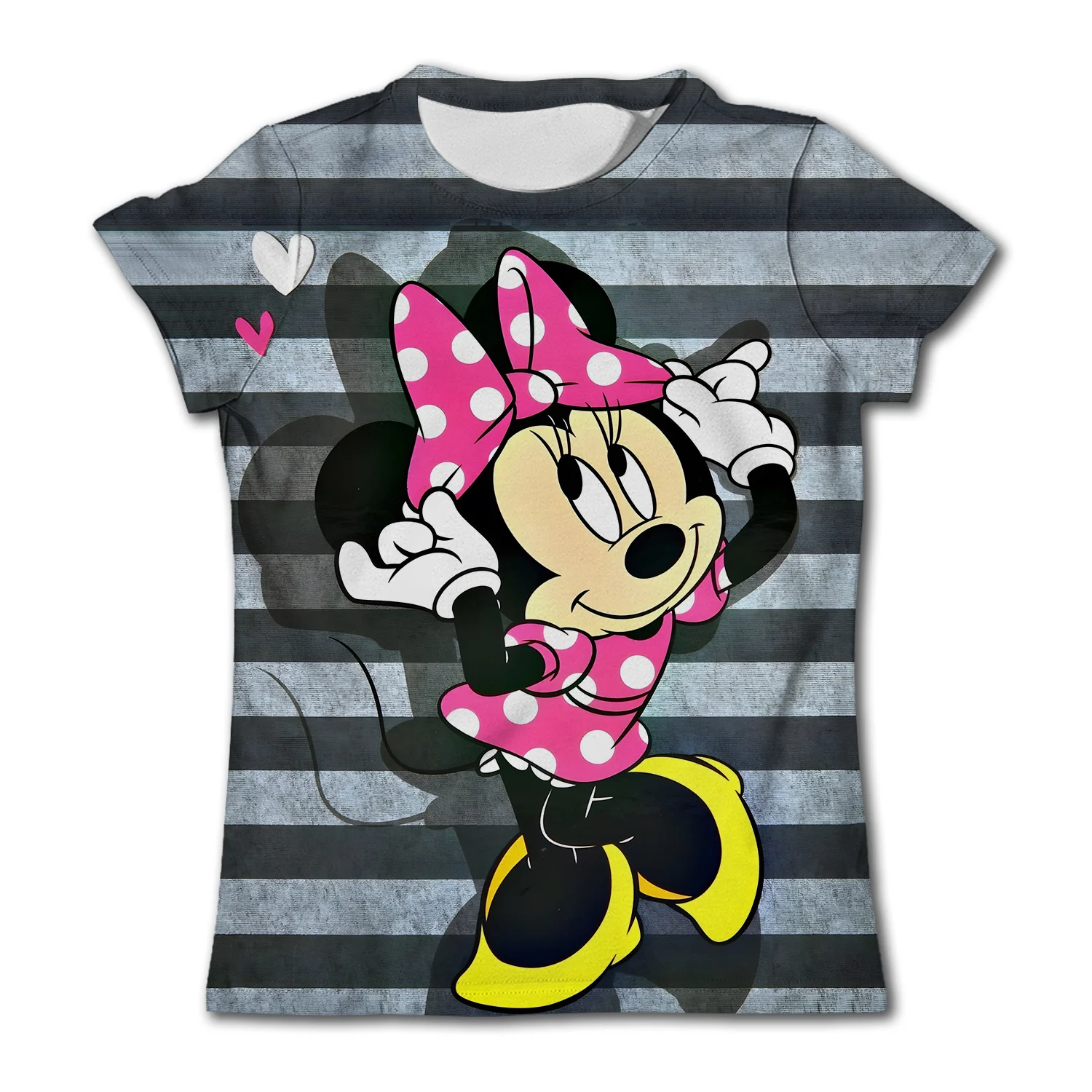 Girl Leopard Printed T-shirt Minnie Mouse T-shirts Kawaii Disney T Shirt Cartoon Casual Clothes Tees Kids Girls Short Sleeve