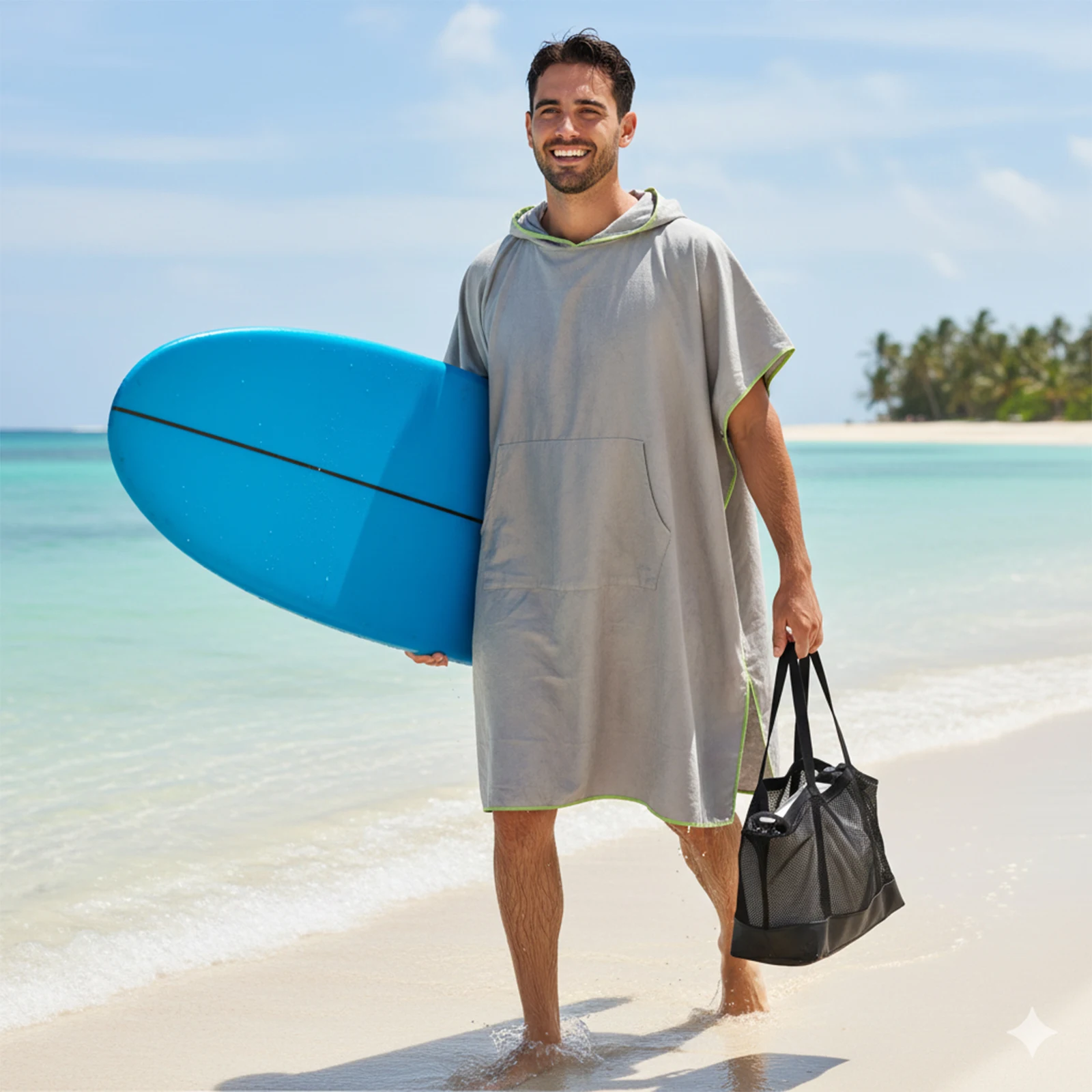 

Серое быстросохнущее пляжное пончо, легкое, свободного кроя, с карманами, полотенце-накидка для плавания, халат для переодевания, солнцезащитная накидка с капюшоном для женщин