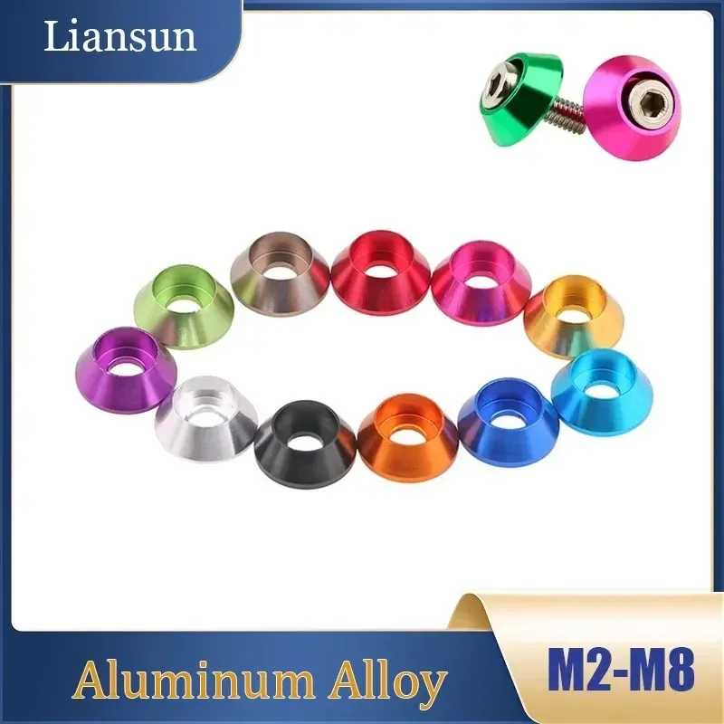 10/20/30PCS Colored Aluminum Alloy Conical Cover Washer M2 M2.5 M3 M4 M5 M6 M8 Cylindrical Head Cup Head Hexagon Screw Washer
