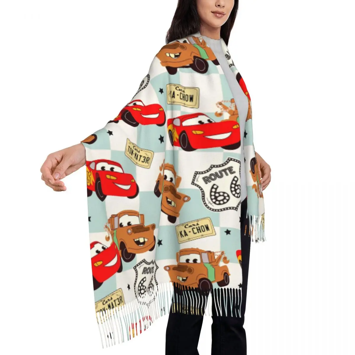 

Cars Lightning McQueen Shawl Wraps Women Winter Long Soft Scarf Pashmina Tassel Scarves