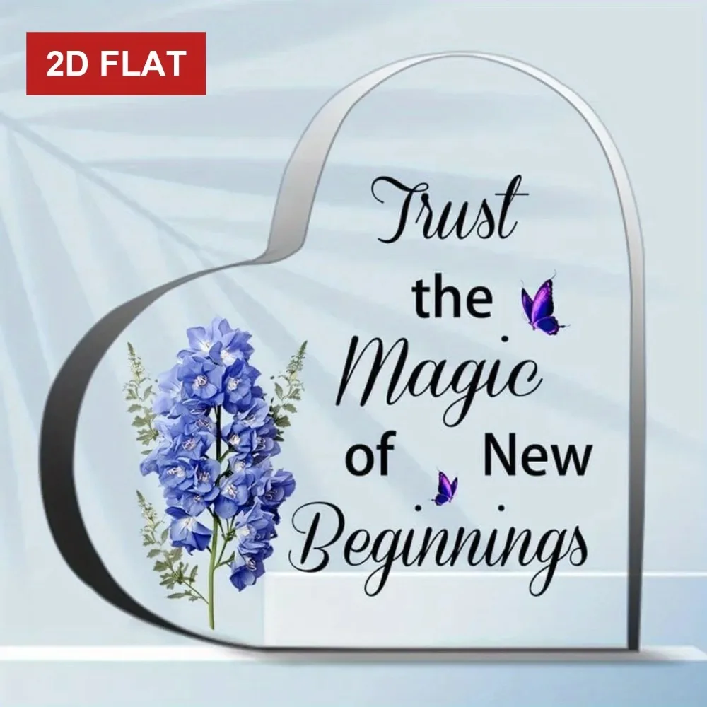 CIFBUY Acrylic Heart Plaque 2D Flat Trust Magic New Beginnings Desktop Decor 4x4 Inch Wedding Christmas Sympathy Keepsake Gift