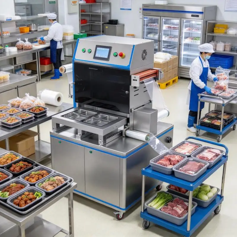 Automatic MAP Tray Sealing Equipment Gas Flushing Modified Atmosphere Packaging Machine for Meat Seafood