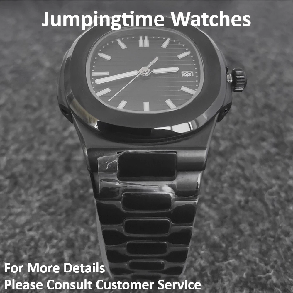 ساعة ميكانيكية للرجال مع شعار قابل للتخصيص، 39 ملم من زجاج الياقوت الأسود على طراز نوتيلوس