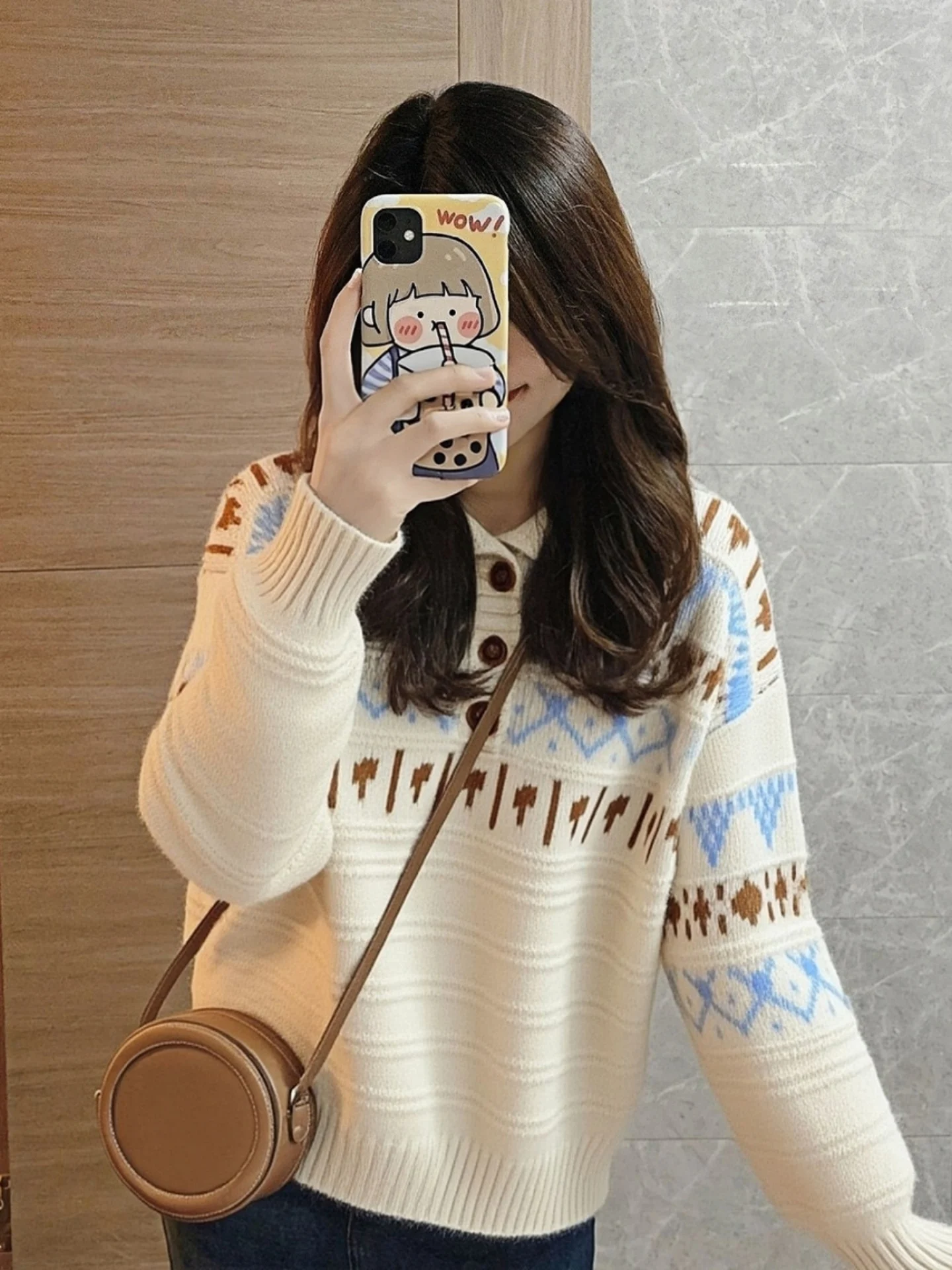 

Мягкий шерстяной вязаный свитер с воротником-стойкой и ярким островным цветочным узором, женский осенне-зимний ленивый высококачественный топ, красивый вид