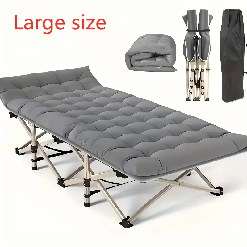 1pcs 75in Extra-large Foldable Outdoor Bed, Camping Bed With Double-sided Mattress, Portable Foldable Guest Bed