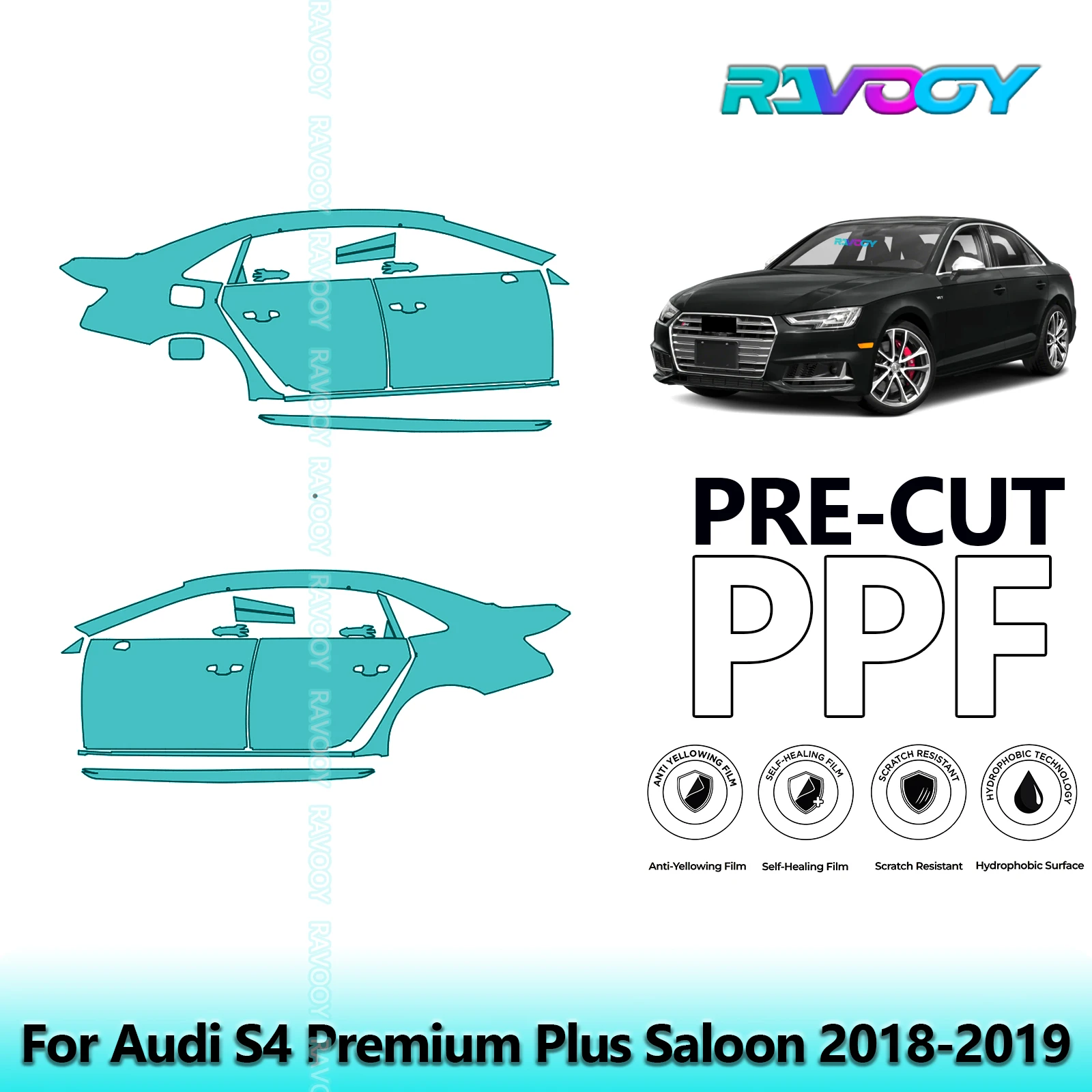 

For Audi S4 Premium Plus Saloon 2018-2019 8.5mil Clear Matte Pre-Cut PPF Door & A/B Pillar Kit TPU Paint Protection Film Set