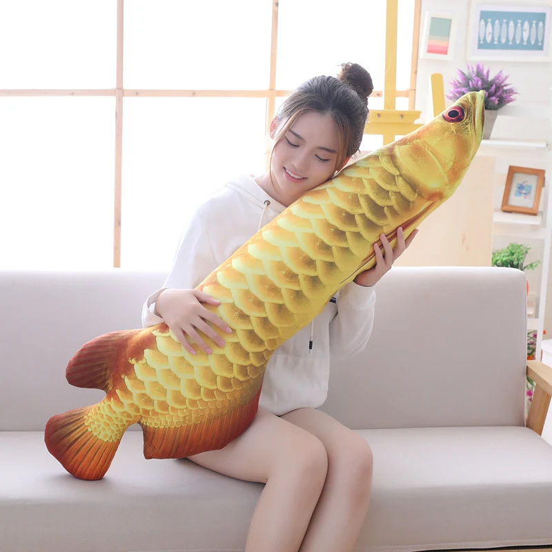 70-120cm Cute Simulation Gold Arowana Fish Pillow Realistic Image Plush Toy Soft Fish Animal Stuffed Cushion Child gifts