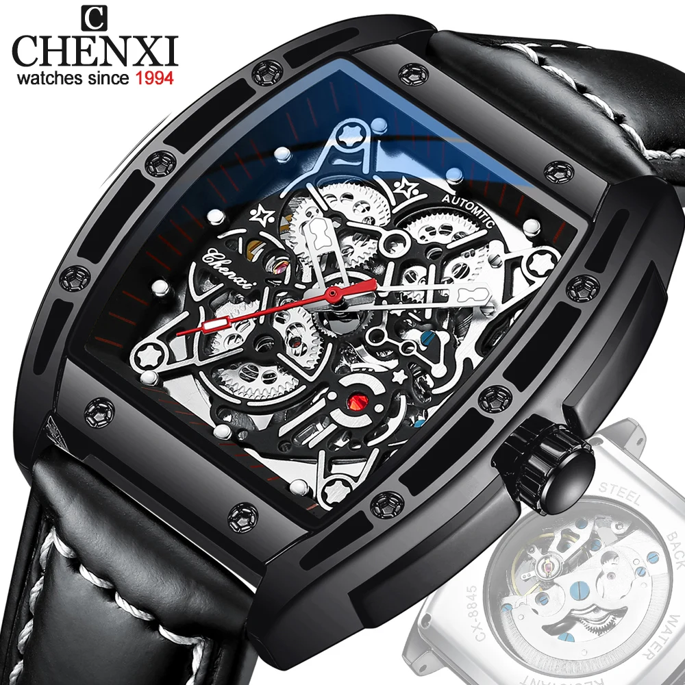 CHENXI Luxury Brand Men Mechanical Wristwatches Ssquare Dial Waterproof Leather Automatic Classic Business Watch for Male