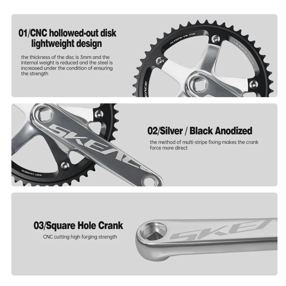 SKEACE BMX Crankset 48T Aluminum Alloy Fixed Gear Crank 144BCD Single Speed Fix Gear 165mm Bike Bicyle Chainwheel BMX Crank