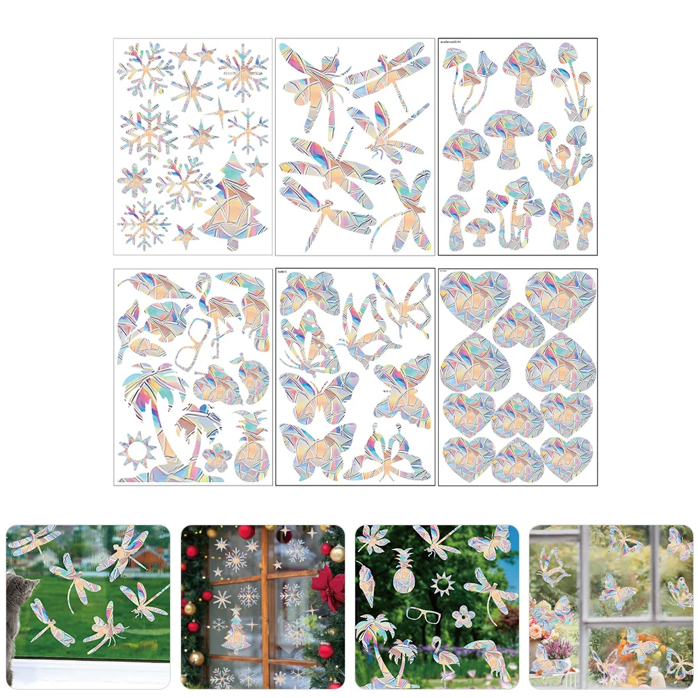 6 أوراق ضوء الشمس الماسك الطيور المضادة للتصادم نافذة يتمسك الزخرفية غير لاصقة للإزالة نافذة الشارات قوس قزح تنبيه الطيور #3