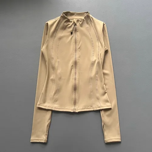 Imagen 2 del producto Chaqueta de yoga ajustada a prueba de viento para mujer, cárdigan de manga larga con cuello levantado grueso para correr, gimnasio/ciclismo de otoño con secado rápido