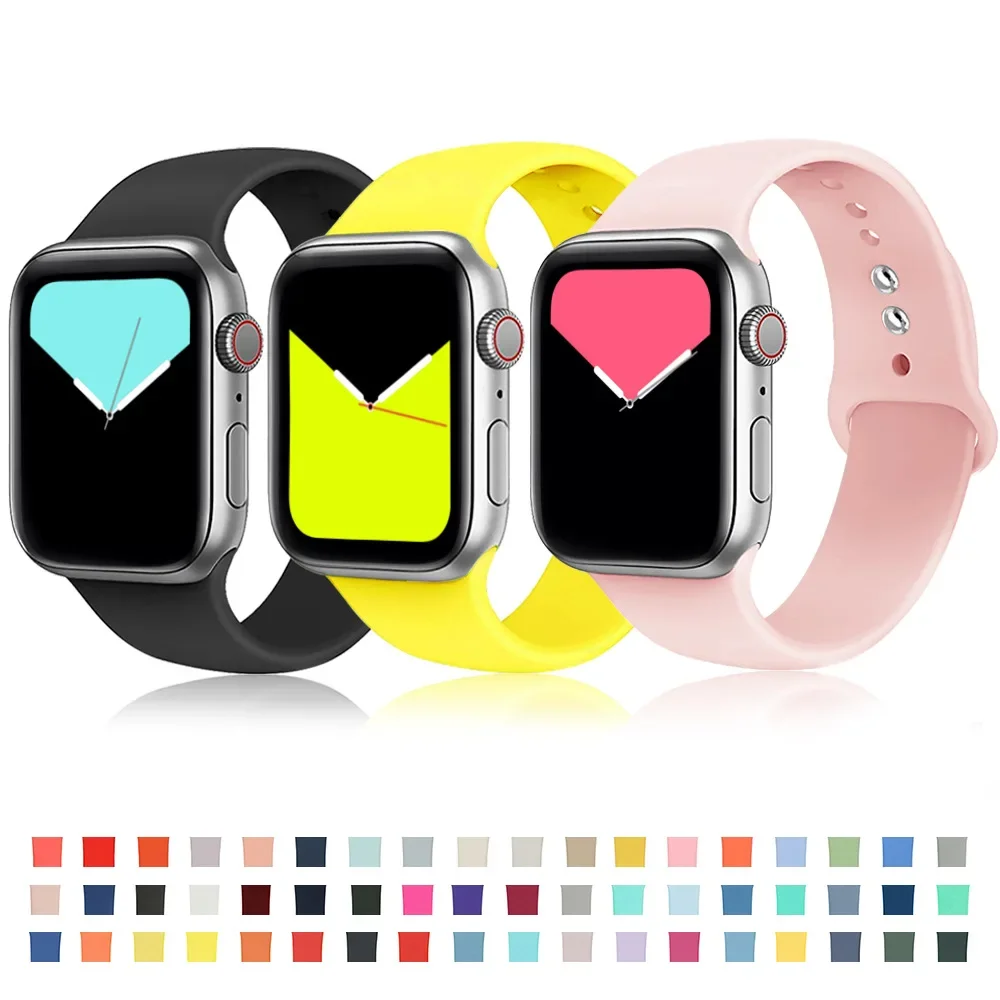 Silicone Strap For Apple Watch band 44mm 40mm 45mm 41mm 49mm 42mm 38mm 44 mm Sport Bracelet iWatch Series 9 8 7 SE 6 5 4 Ultra 2