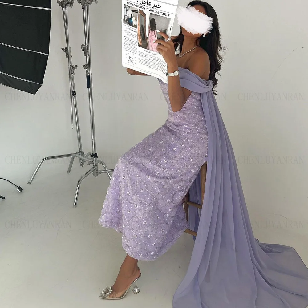 Lavender Lace Formal Occasion Dresses 2023 Off-Shoulder Zipper Mermaid Party Dress Luxury Long Sexy Evening Gowns فساتين حفلات