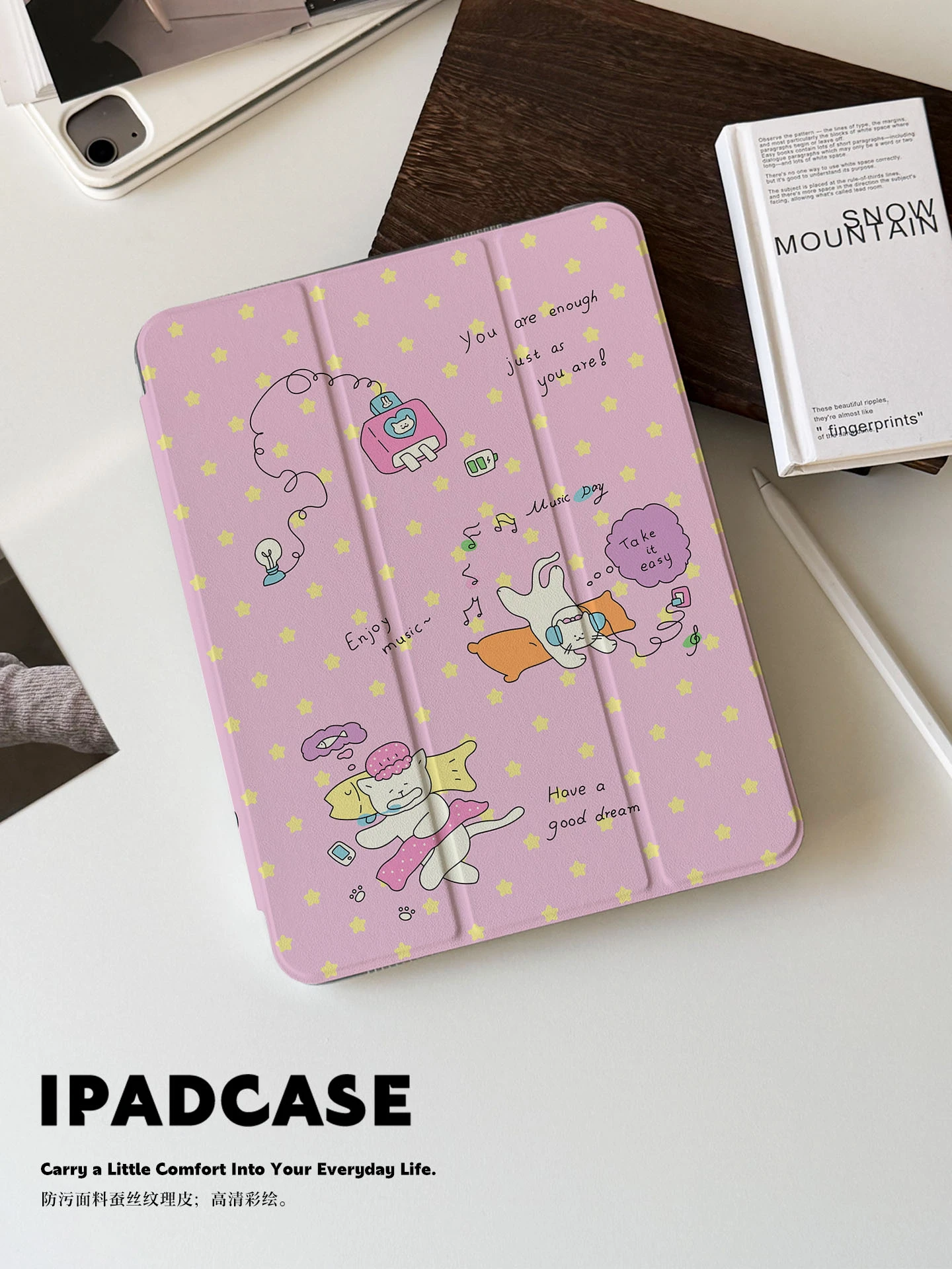 Cute Lazy Cat Star Purple Fun Tablet Case For iPad Pro 11 12.9 13 A16 M2 M4 M3 M5 Shell 5/6/7/8/9/10/11th Mini Air 3 4 5 6 Cover